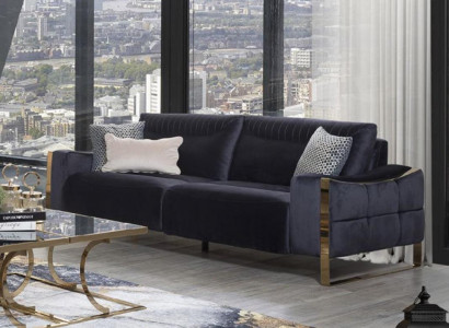Classic three-seater sofa design living room upholstery wood upholstery modern luxury blue